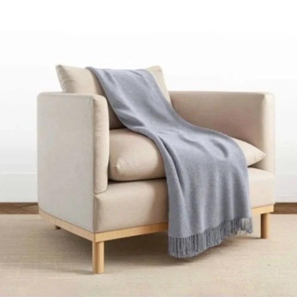 Alicia Adams Alpaca Throw Blanket Blue Gray Fringed Wool Blend Peru 52x70